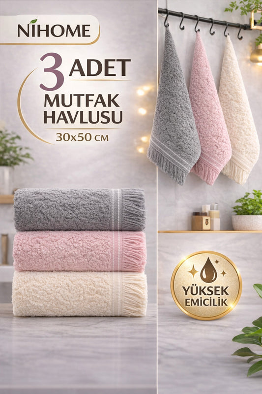 3 Adet Mutfak Havlusu 30x50 Cm | Kurulama Bezi | Sepette | Pamuk El Havlusu Seti | 6 Renk