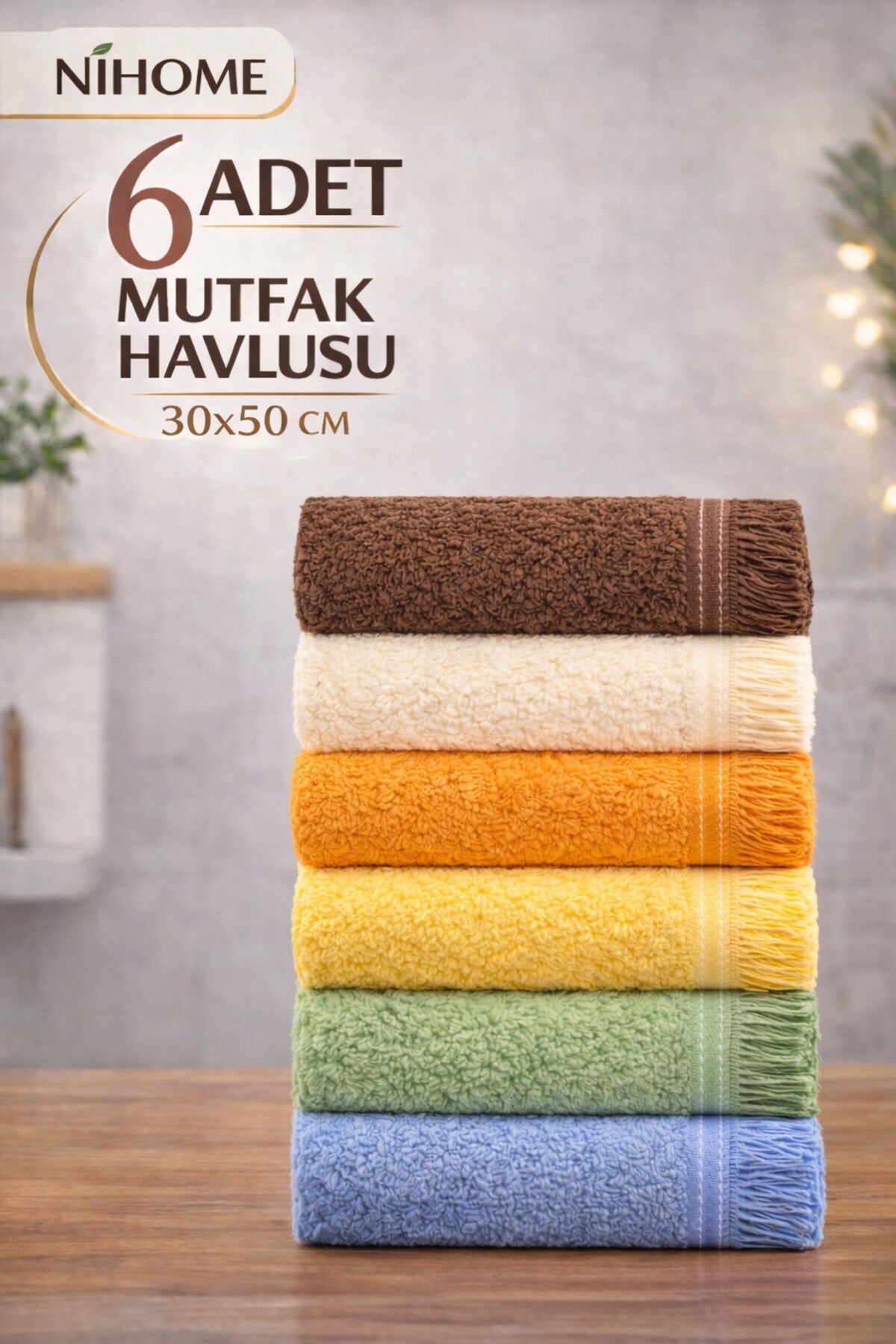 6 Adet Mutfak Havlusu 30x50 Cm | Kurulama Bezi | Sepette | Pamuk El Havlusu Seti | 6 Renk